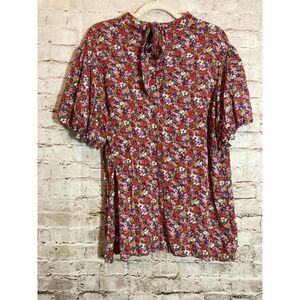 T&C Apparel Peasant Top Womens 2XL Romantic Ditsy Micro Floral Puff Sleeve Plus